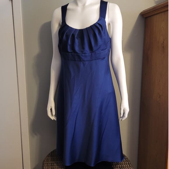 CALVIN KLEIN Blue Satin Party Dress Sz 14W Plus Sheath Cocktail Wedding Guest - Picture 1 of 14